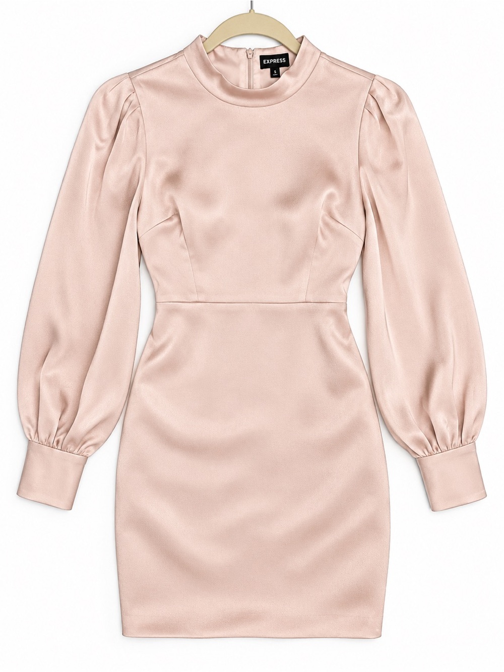 Express Blush Pink Satin Textured Long Sleeve Mini Dress Size Small